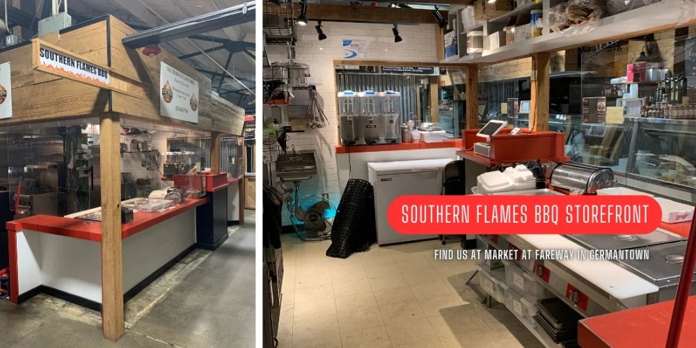Southern Flames BBQ storefront at Market at Fareway in Germantown