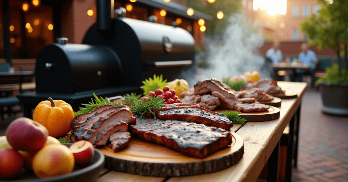 Smoked BBQ ribs and brisket