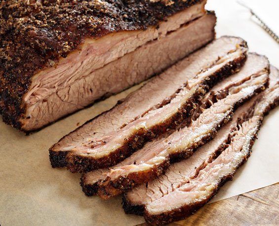 Half of pound of tender, slow-cooked brisket.